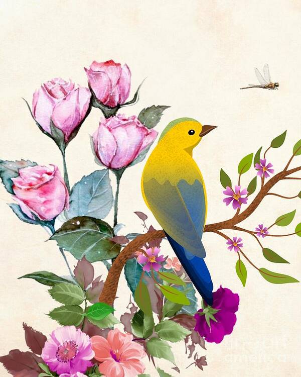 Floral Art Print featuring the digital art Bird watch by Hank Gray