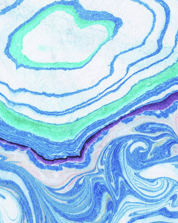 Agate Art Print featuring the painting Blue Agate Watercolor Stone Collection I by Irina Sztukowski