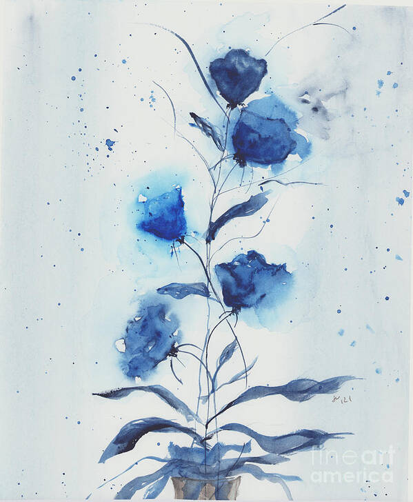 Blue Art Print featuring the painting Blue Flowers by Loretta