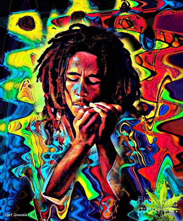 Bob Marley Art Print featuring the mixed media Bob Marley Abstract art by Carl Gouveia