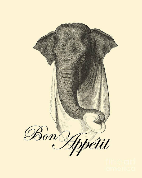 Elephant Art Print featuring the digital art Bon Appetit Elephant by Madame Memento