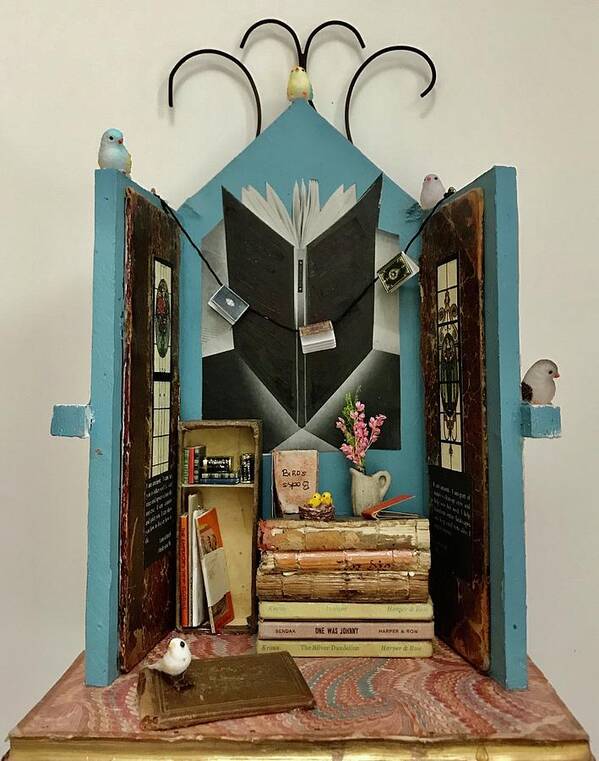 Books Art Print featuring the mixed media Books and Birds by Linnie Greenberg