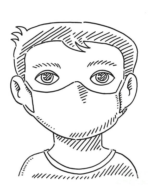How to draw a boy with wearing a face mask for beginners
