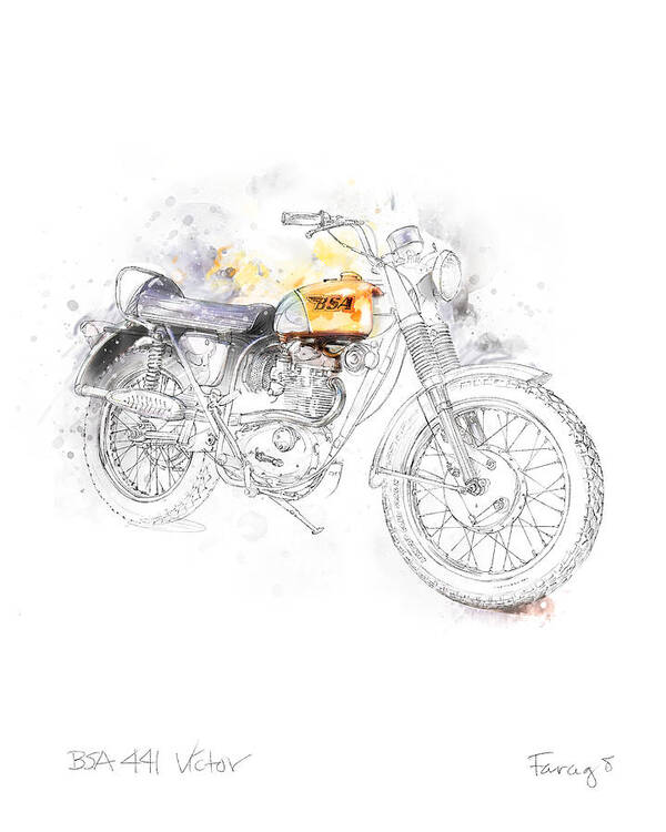 Motorcycle Art Print featuring the drawing BSA 441 Victor by Peter Farago