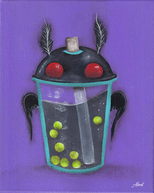 Mothman Art Print featuring the painting Bubble Tea Mothman Monster by Abril Andrade