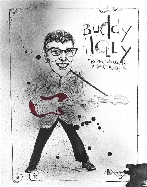  Art Print featuring the drawing Buddy Holly by Phil Mckenney