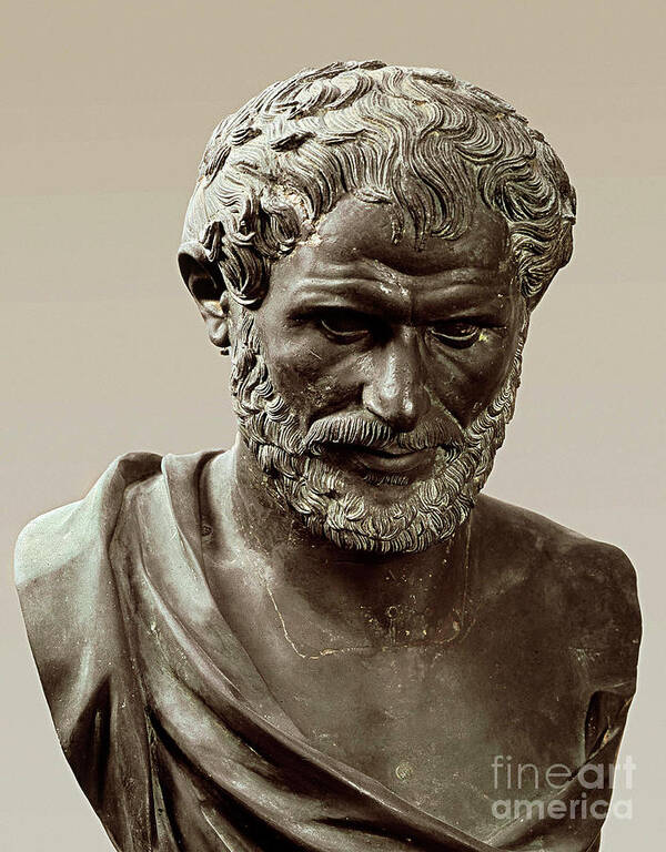 Aristotle Art Print featuring the sculpture Bust Of Aristotle, Greek Philosopher And Scientist by Greek School