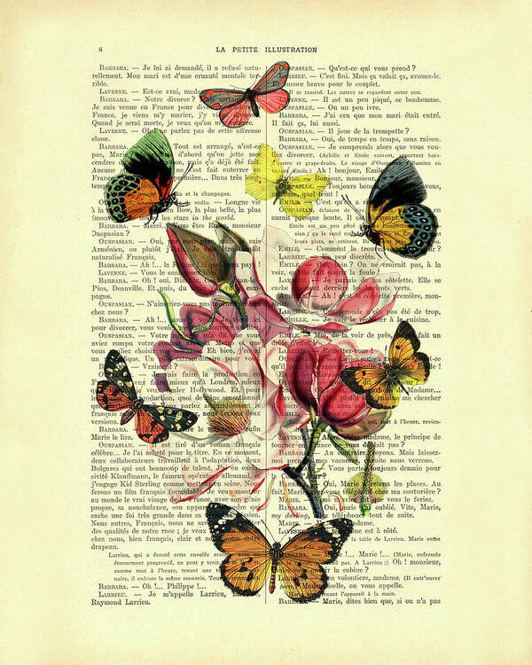 Magnolia Art Print featuring the mixed media Butterfly Magnolia by Madame Memento