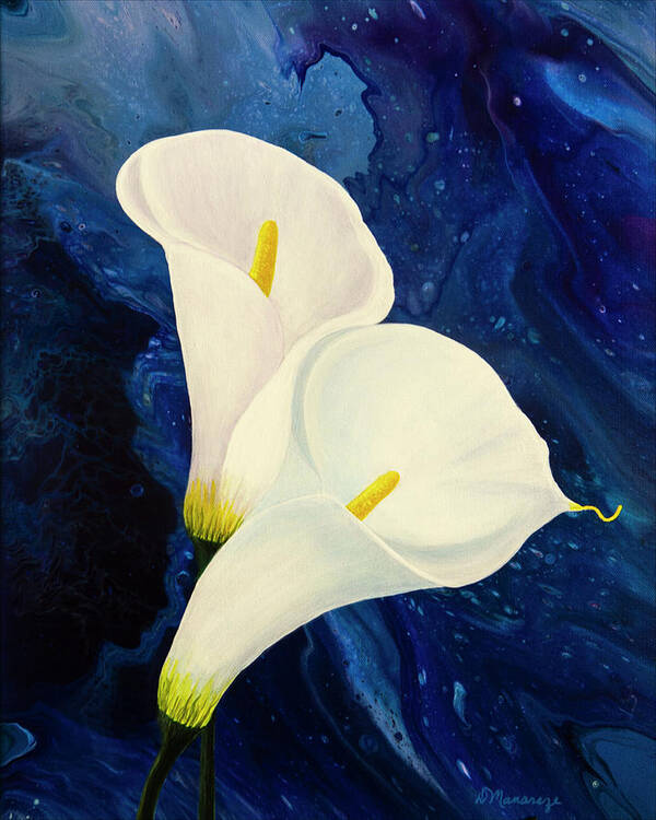 Lilies Art Print featuring the painting Calla Lilies by Donna Manaraze