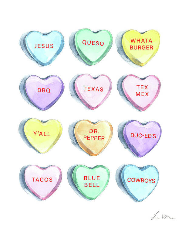 Candy Hearts Texas Valentine Art Print by Laura Row - Fine Art America