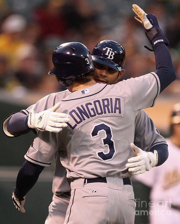 American League Baseball Art Print featuring the photograph Carlos Pena and Evan Longoria by Jed Jacobsohn