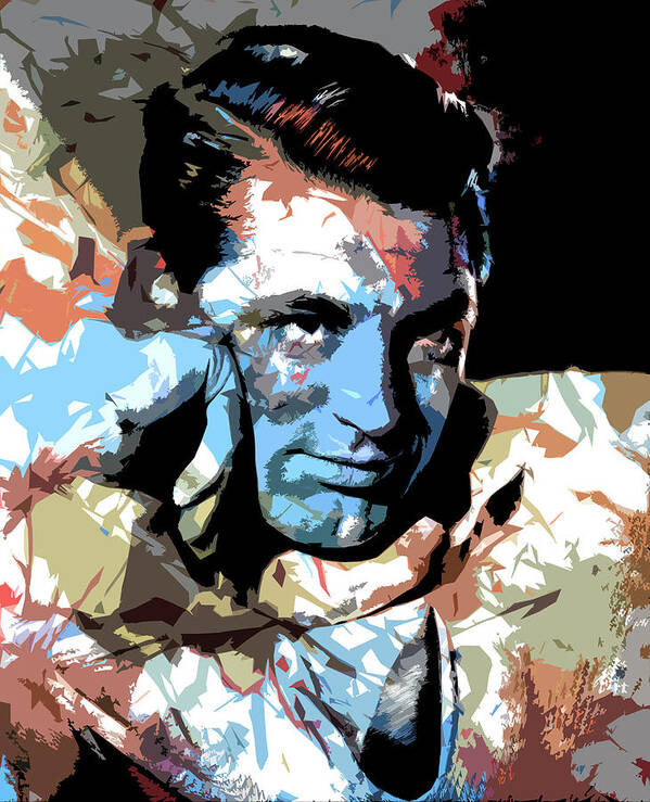 Cary Grant Art Print featuring the digital art Cary Grant - 2 psychedelic portrait by Movie World Posters
