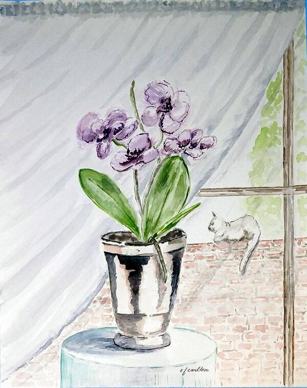 Still Life Art Print featuring the painting Cat through the Window by Claudette Carlton