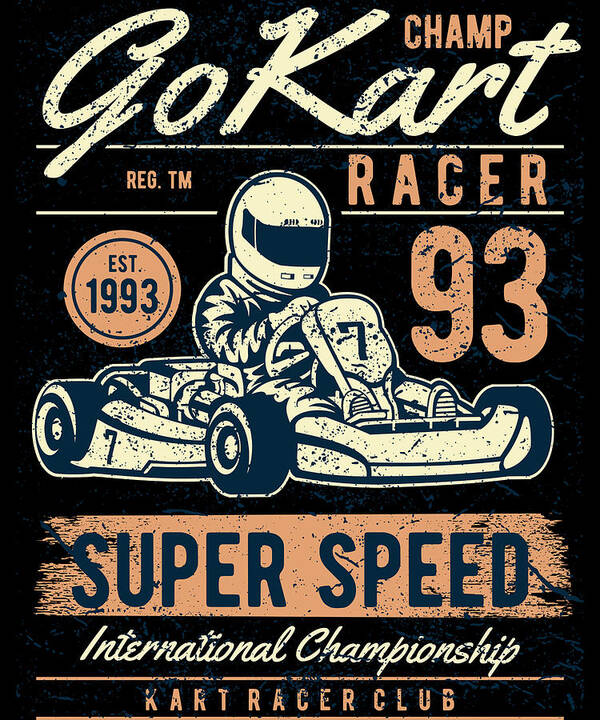 Distressed Art Print featuring the digital art Champ Go Kart Racer Super Speed by Jacob Zelazny