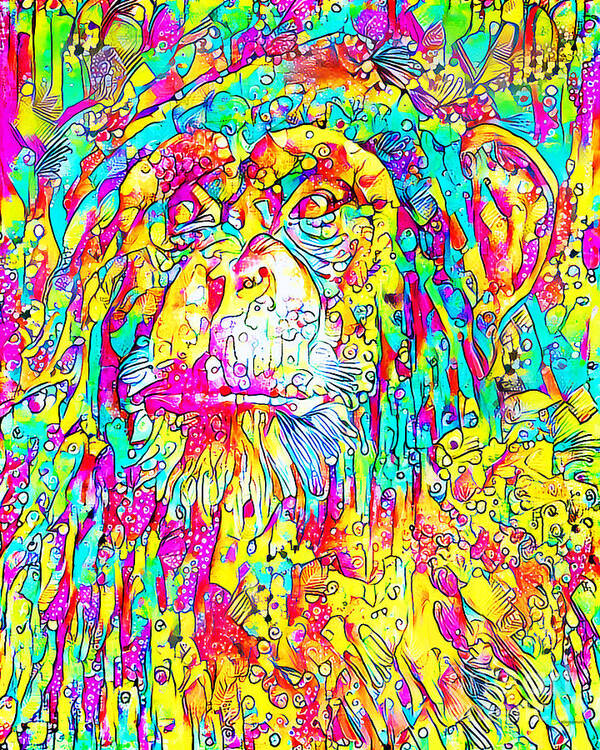 Wingsdomain Art Print featuring the photograph Chimpanzee in Contemporary Vibrant Happy Color Motif 20200512 by Wingsdomain Art and Photography