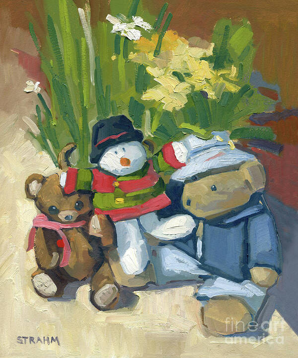 Teddy Bear Art Print featuring the painting Beary Christmas by Paul Strahm