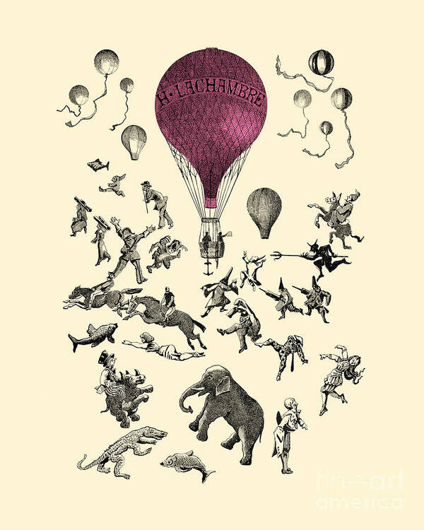 Animals Art Print featuring the digital art Circus Hot Air Balloon by Madame Memento