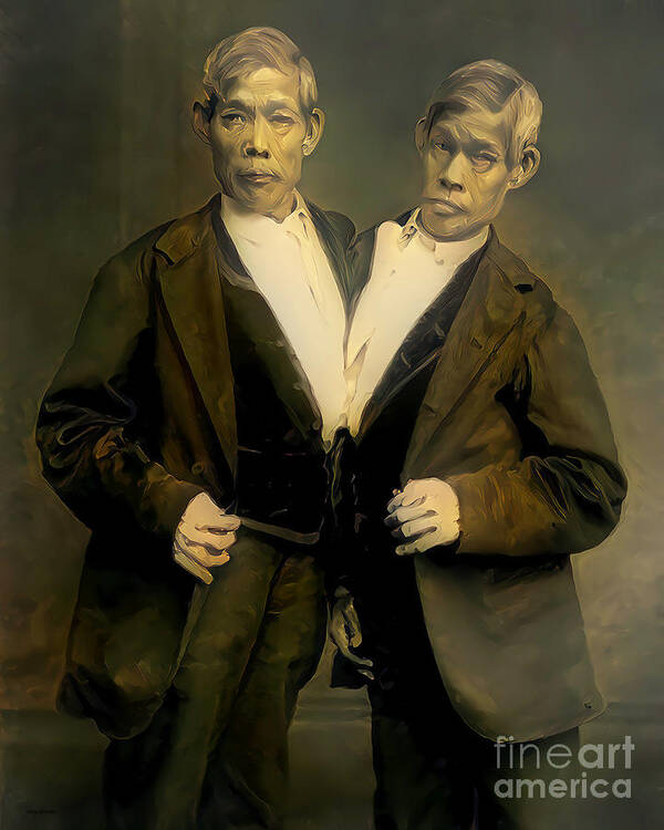 Wingsdomain Art Print featuring the photograph Circus Sideshow Chang and Eng Bunker Siamese Twins 20210220 by Wingsdomain Art and Photography