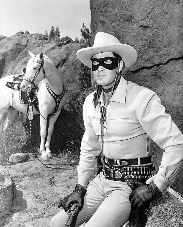 Clayton Moore Art Print featuring the photograph CLAYTON MOORE in THE LONE RANGER -1956-, directed by STUART HEISLER. by Album