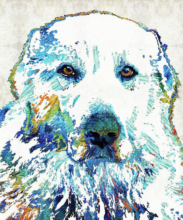 Great Art Print featuring the painting Colorful Great Pyrenees Dog Art - Sharon Cummings by Sharon Cummings
