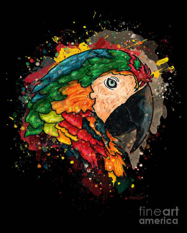 Parrot Art Print featuring the painting Colorful parrot head painting, Macaw parrot by Nadia CHEVREL