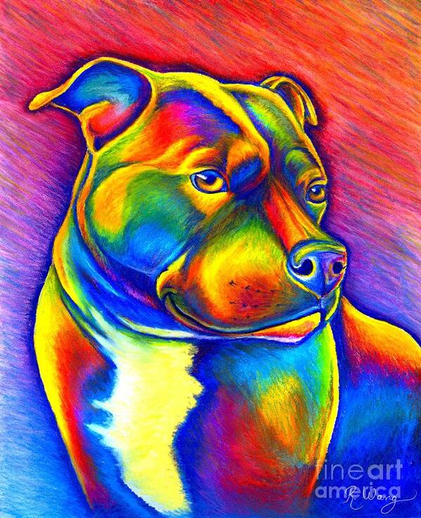 Staffordshire Bull Terrier Art Print featuring the painting Colorful Rainbow Staffordshire Bull Terrier Dog by Rebecca Wang
