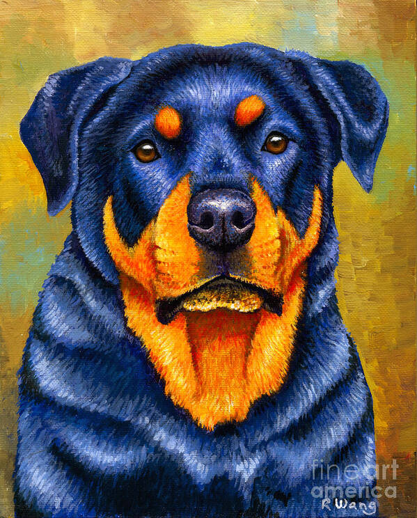 Rottweiler Art Print featuring the painting Colorful Rottweiler Dog by Rebecca Wang