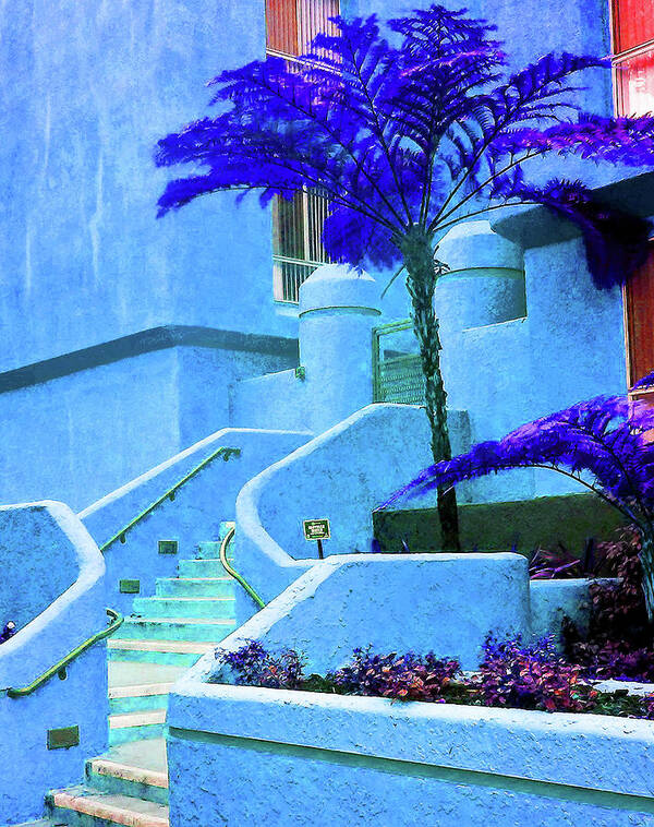 Blue Art Print featuring the photograph Cool Blue Stairway by Andrew Lawrence