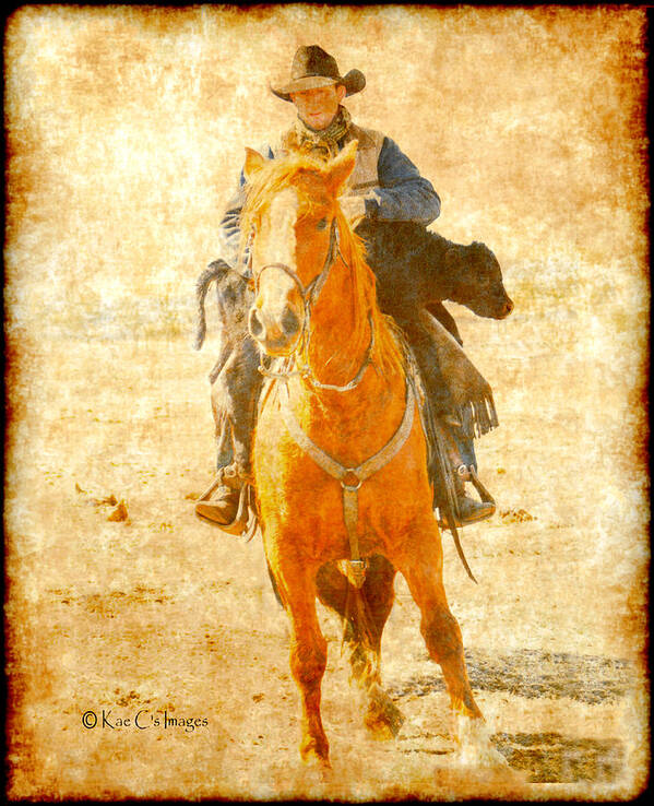 Cowboy Art Print featuring the mixed media Cowboy Helps Calf by Kae Cheatham