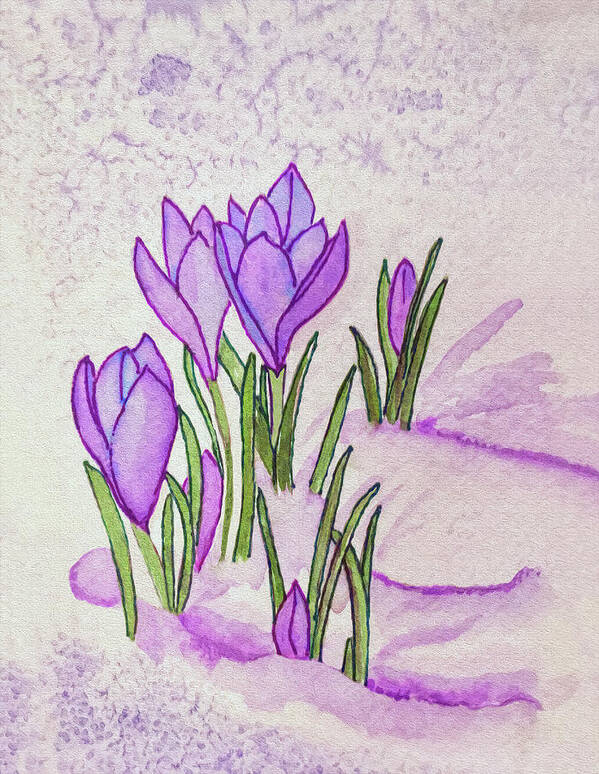 Crocus Art Print featuring the painting Crocus In The Snow by Deborah League