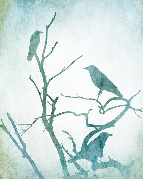 Bird Art Print featuring the digital art Crow Birds on Tree Bird 93 by Lucie Dumas