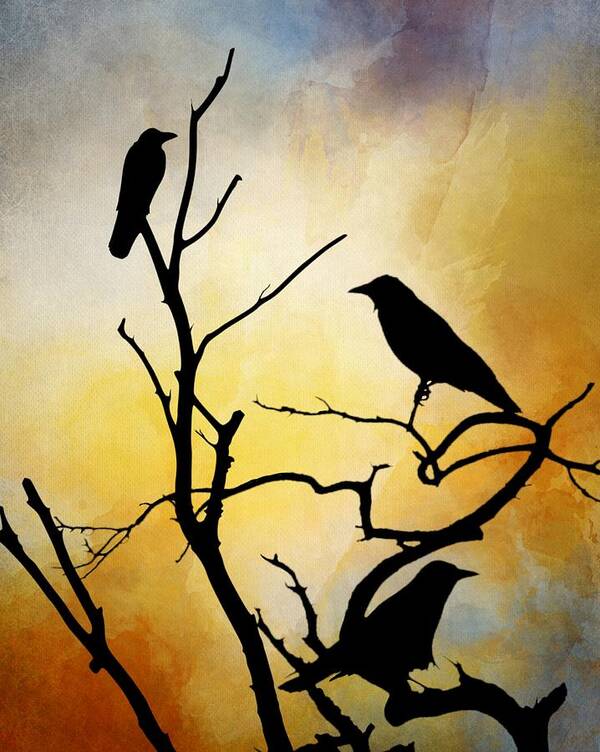 Bird Art Print featuring the digital art Crow Birds on Tree Bird 95 by Lucie Dumas