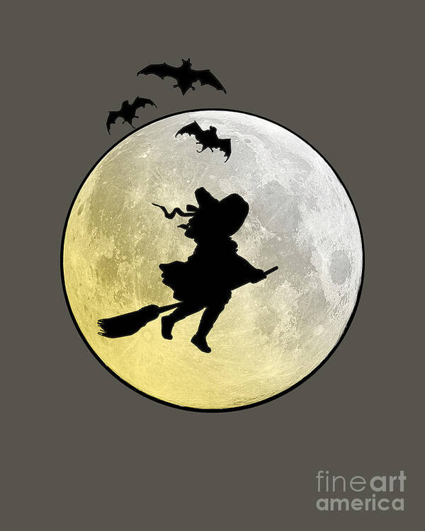 Witch Art Print featuring the digital art Cute Halloween Witch by Madame Memento