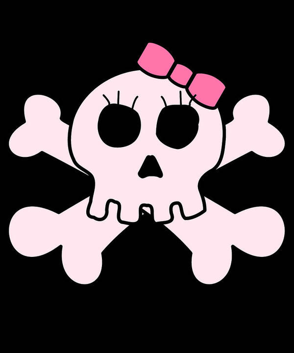 Funny Art Print featuring the digital art Cute Pink Skull And Bones by Flippin Sweet Gear
