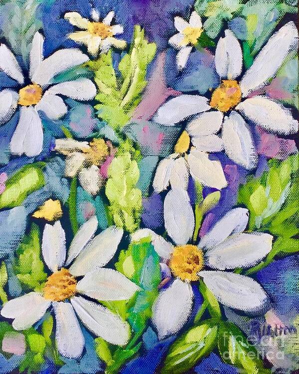 Daisies Sunny Day Field Of Flowers Garden Art Print featuring the painting Daisies Galore by Patsy Walton