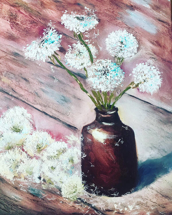 Flowers Art Print featuring the painting Dandelion snow by Tetiana Bielkina