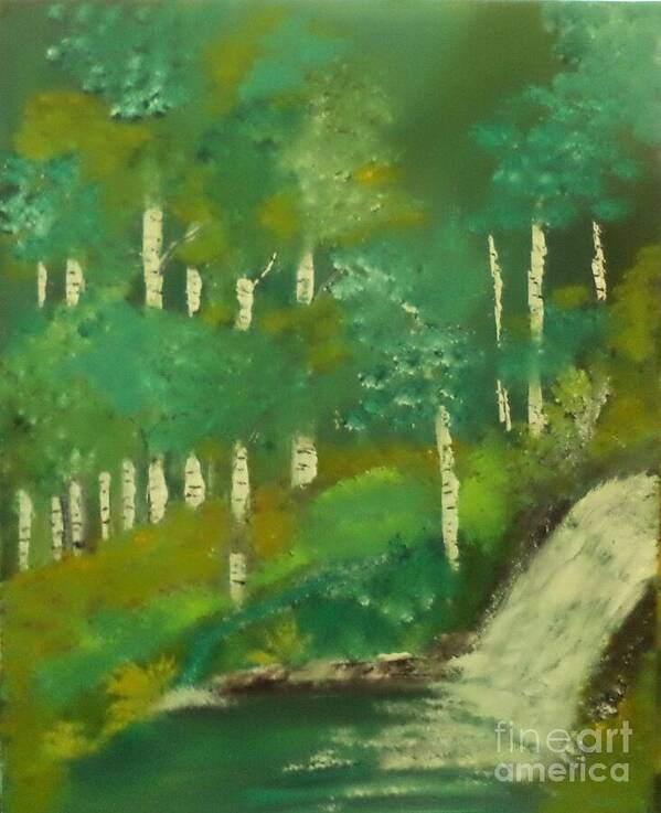 Waterfall Art Print featuring the painting Darken Woods Painting # 247 by Donald Northup