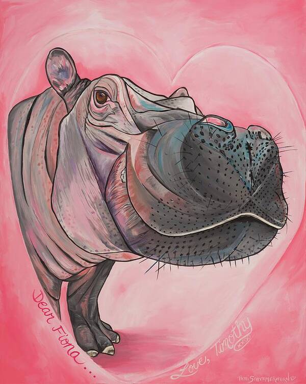 Timothy The Hippo Art Print featuring the painting Dear Fiona by Patti Schermerhorn