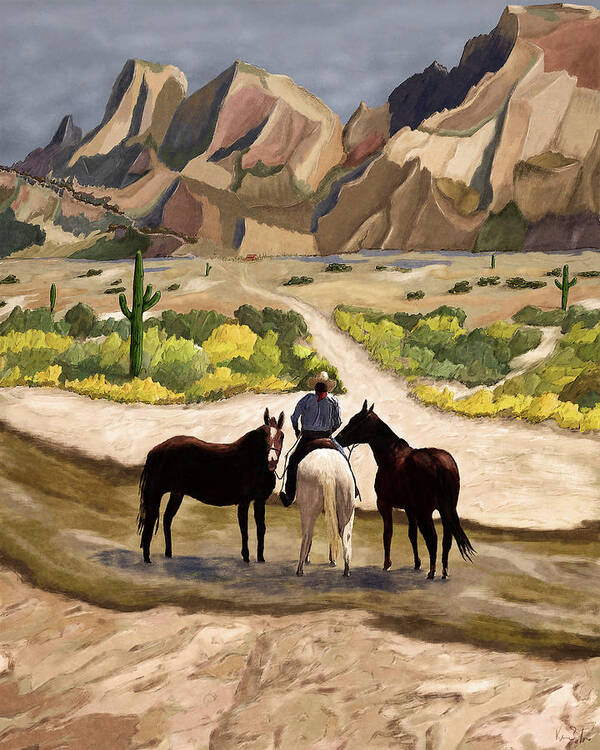 Horses Art Print featuring the digital art Desert Horses by Ken Taylor