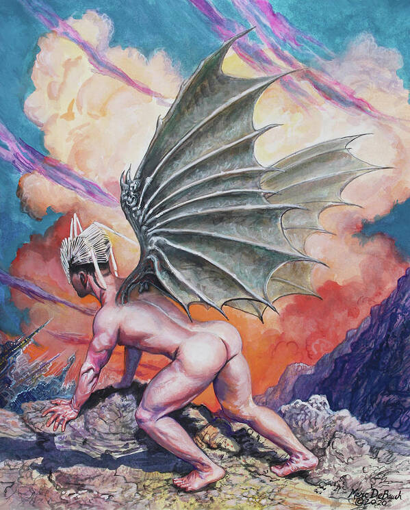 Male Nude Art Print featuring the painting Dragon Boy by Marc DeBauch