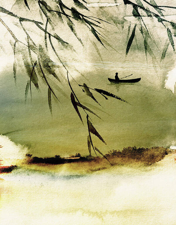 Fishing Scene Art Print featuring the mixed media Drifting by Colleen Taylor