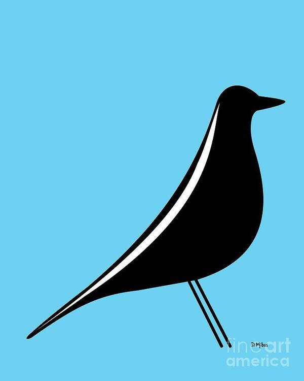 Mid Century Modern Art Print featuring the digital art Eames House Bird on Blue by Donna Mibus
