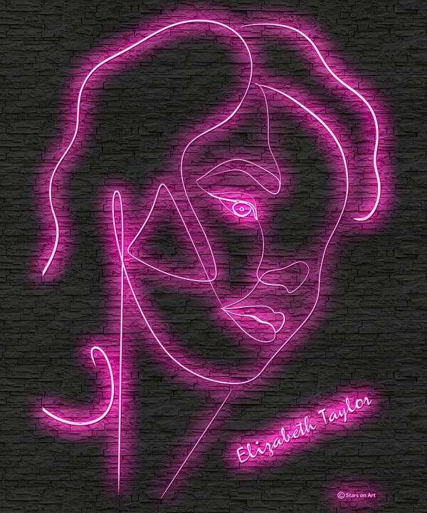 Elizabeth Art Print featuring the digital art Elizabeth Taylor neon portrait by Movie World Posters