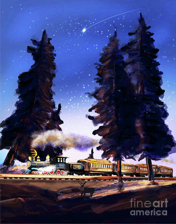 Train Art Print featuring the digital art Evening Train by Doug Gist