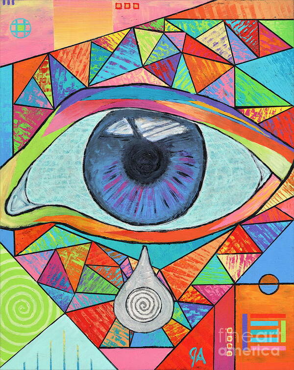 Eye Art Print featuring the painting Eye With Silver Tear by Jeremy Aiyadurai