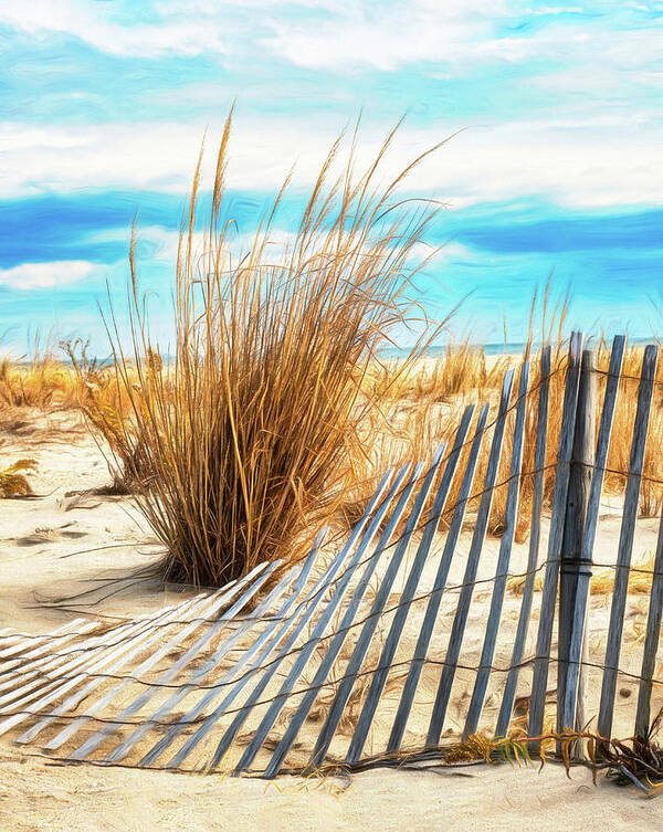 Sandy Hook Art Print featuring the photograph Falling Fence At The Beach by Gary Slawsky