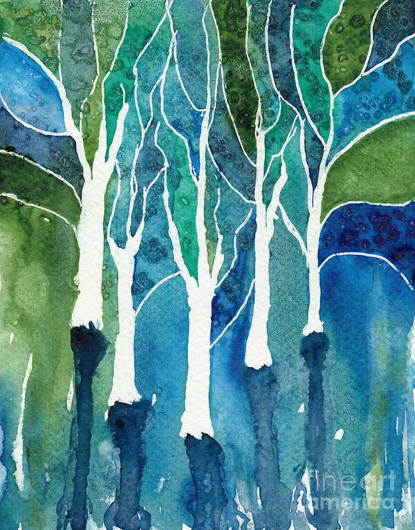 Abstract Forest Art Print featuring the painting Fantasy Forest in Watercolor by Conni Schaftenaar