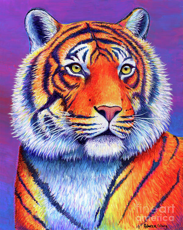 Tiger Art Print featuring the painting Fiery Beauty - Colorful Bengal Tiger by Rebecca Wang