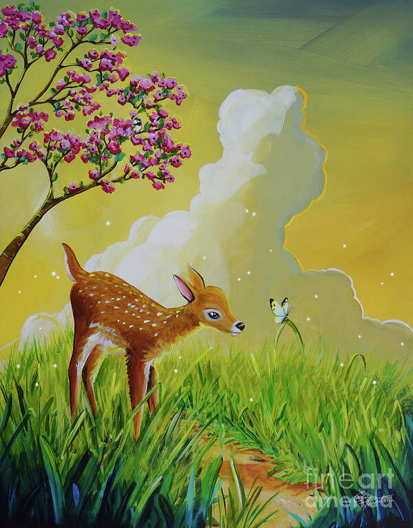 Bambi Art Print featuring the painting First Days by Cindy Thornton
