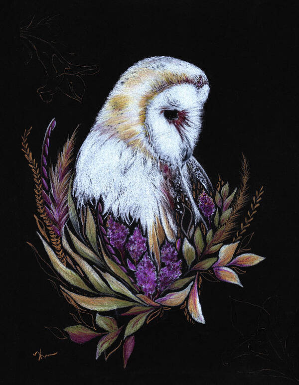 Owl Art Print featuring the drawing Floral Barn Owl II by Katrina Nixon